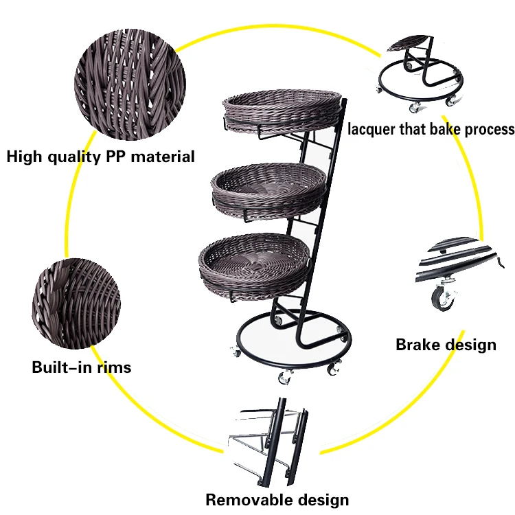 Supermarket Soft Drink Display Racks Fruit And Vegetable Mobile Three