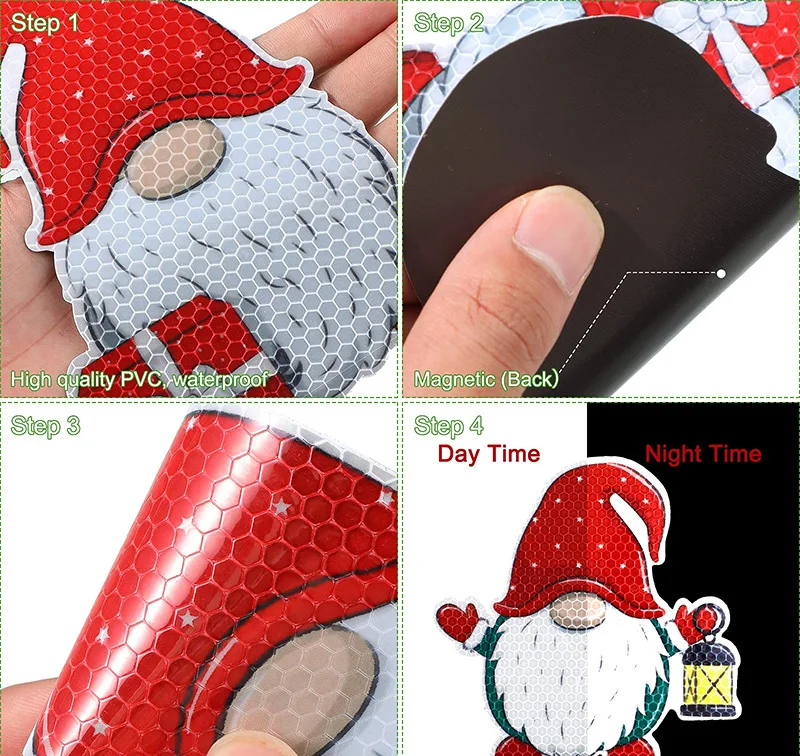 Wholesale Christmas decorations Santa light bulbs refrigerator stickers Car refrigerator garage door reflective magnets details