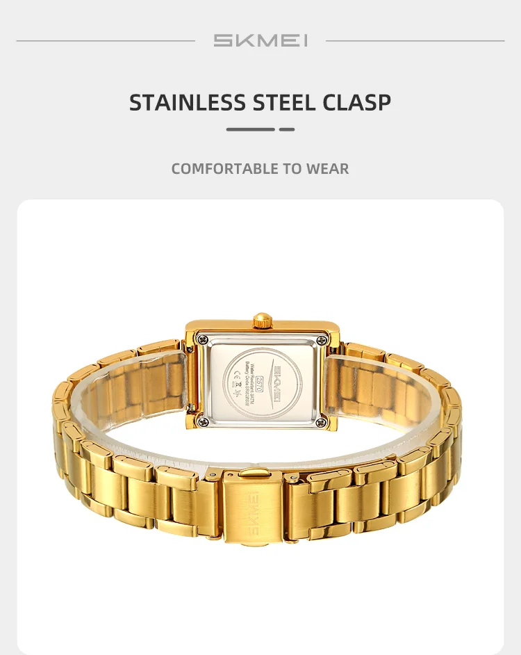 Skmei 2570 Elegant Fashion Women Quartz Watch Costume Stainless Steel Band Waterproof Rectangle in Stock Casual Watch Set