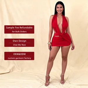 Fall Spring Hot Sexy Casual Sexy Hollow Out Sleeveless Backless Halter Mesh Skirts Mini Dress Lady Women'S Skirts Dresses