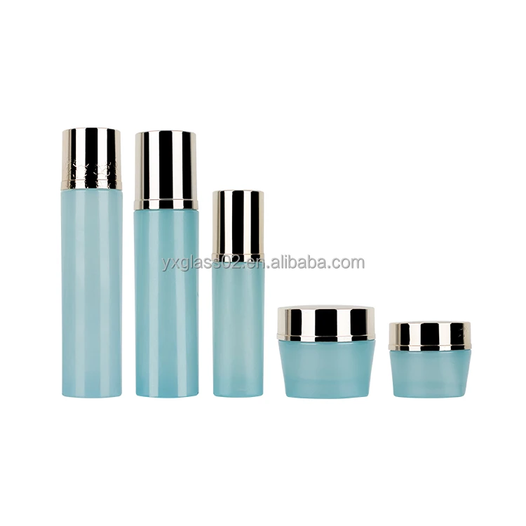 Luxury triangle cosmetic glass bottle set container toner lotion serum cream cosmetic packaging glass customization bottle details