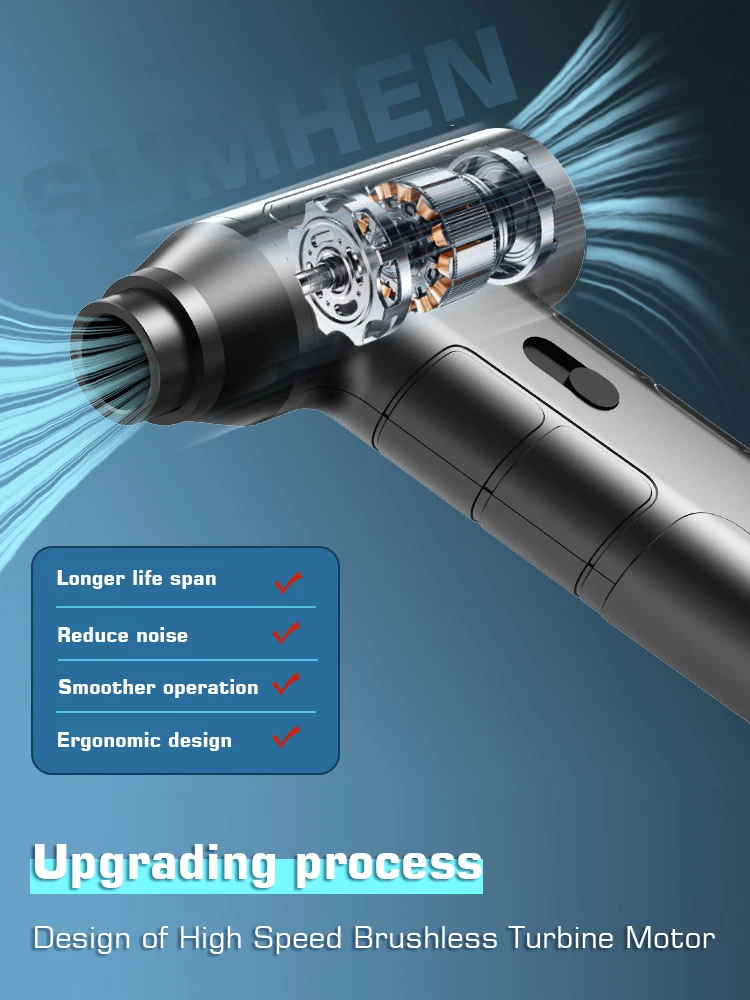 Jet Dry Mini Souffleur 130 000 Tr/min, Sèche-cheveux Jet Puissant Sans Fil à Turbine, Ventilateur Super Jet, Pour Nettoyage, Séchage, Camping