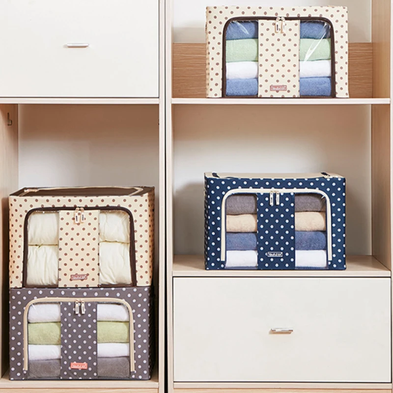 44L 66L New Foldable Storage Box Clothes Blanket Closet Sweater Organizer Bag Steel Frame Support Oxford Cloth Storage Organizer