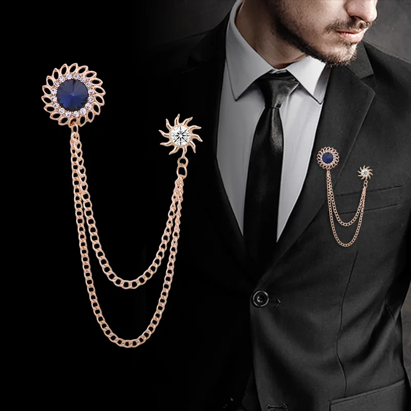 Men Suit High Quality Luxury Jewelry Fashion Lapel Pin Chain Brooches