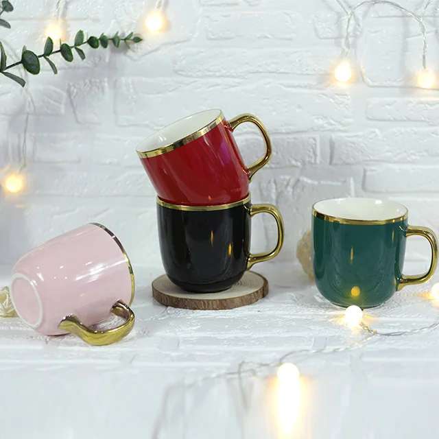 Customized Design Luxurious Gold-plated Handle Mug and Gold Color Decal Ceramic Coffee Mug