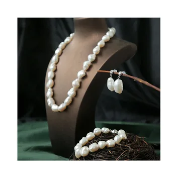 Fashion Baroque Pearl Necklace ,Earring ,Bracelet Jewelry Set Natural Freshwater Pearl Jewelry