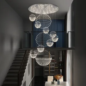Staircase Hanging Pendants Lamp Duplex Building Villa Long Large Spiral K9 Crystal Raindrop Chandelier Light