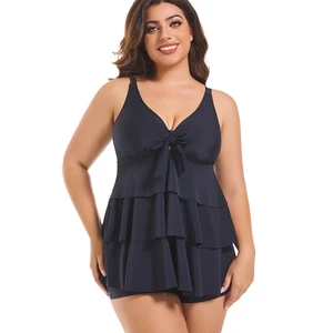 Premium Quality Women's Shiny 2-Piece Tankini Swimwear Plus Size Swimsuit Set with Deep V Neck Removable Padded Quick Dry