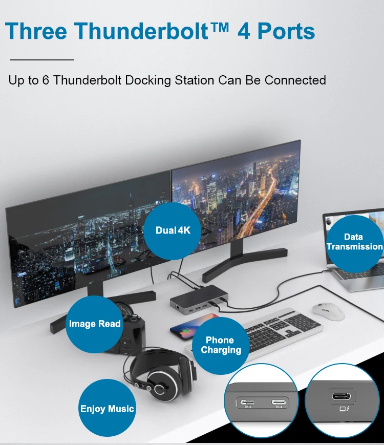 Thunderbolt 4 Docking Station With Pd 85w 40g Date Hdtv 4k60hz Dual Dp