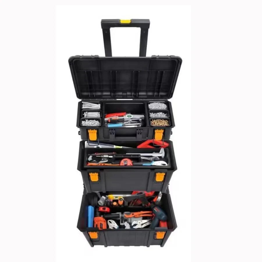 Portable Stackable Toolbox with Wheels and Drawers - Mobile Utility Cart with Comfort Handle and Tough Latches