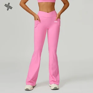 Custom Spandex V-Shaped Workout Leggings Tummy Control High Rise Premium Yoga Leggings with Pockets