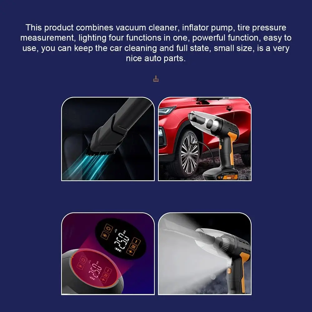 Беспроводной Автомобильный Пылесос Насос для шин воздушный компрессор с цифровым ЖК-дисплеем