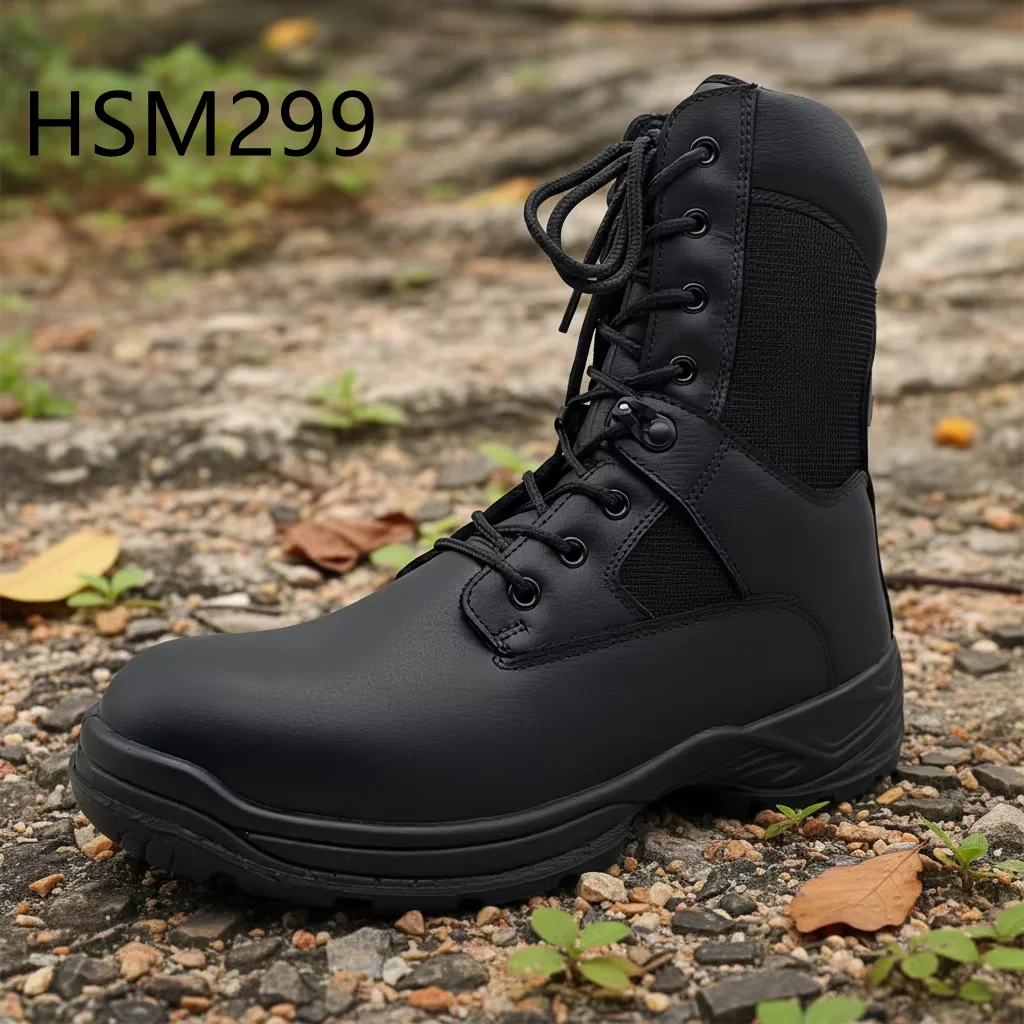 HY,latest Model Top-level Full Grain Leather Black Combat Boots Saudi Arabia Anti-fatigue Sole No Marking Tactical Boots HSM299