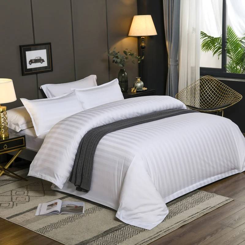 Luxury 3cm Stripe 100% Cotton Bedsheets Hotel Bedding Set for Five Star Hotels