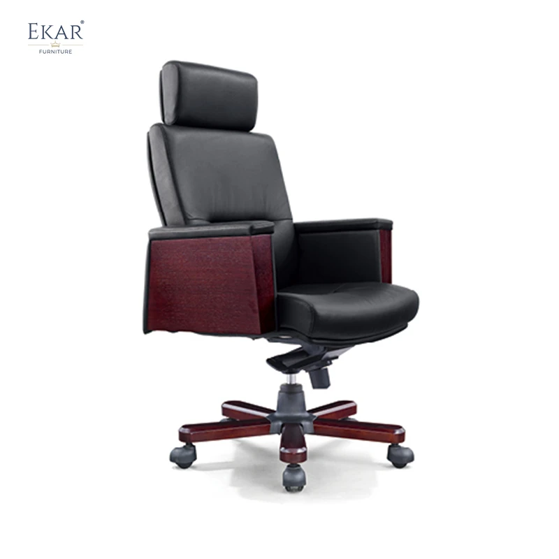 Executive Top-Grain Leather Office Chair with Padded Armrests details