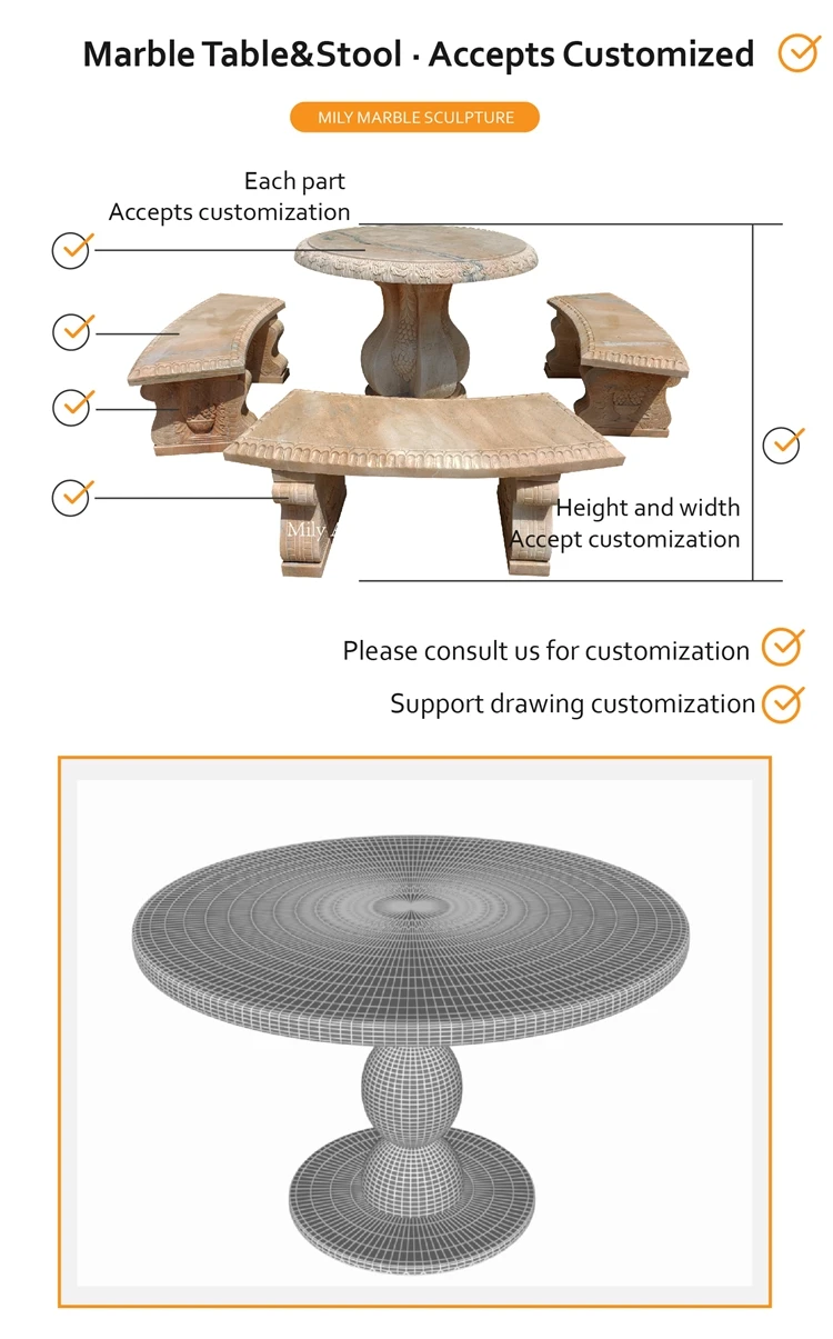 Outdoor Garden Natural Stone Hand Carving Granite Marble Tables & Chairs