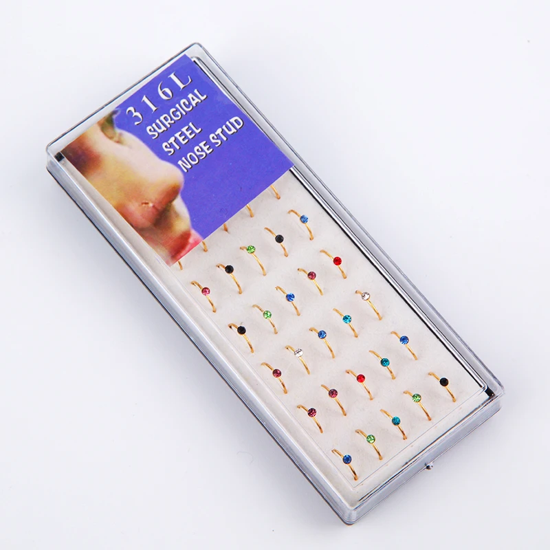 40pcs/set Fashion Body Jewelry Nose Ring Studs Diamond Gold Color Ear