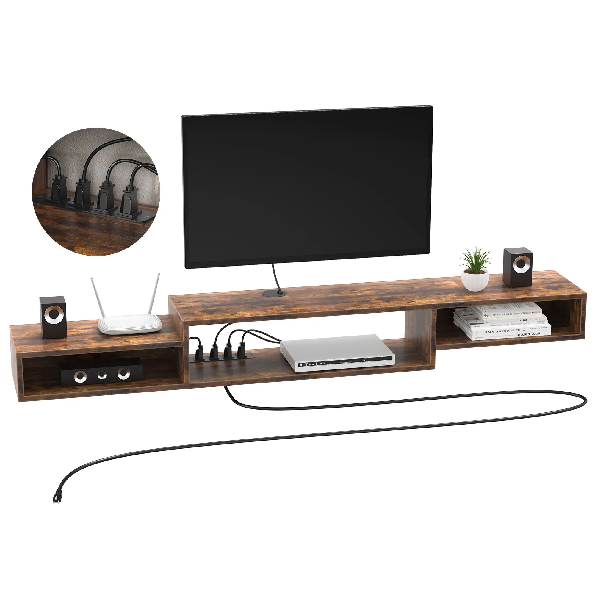 Floating TV Stand with Power Outlet Wall Mounted Media Console Cabinet Shelf Under TV for Cable Box Audio Video