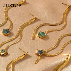 18K Gold Plated Trendy Snake-Bone Chain Tassel Earrings New Fashion Knotted Shell Earrings for Women Made of Stainless Steel