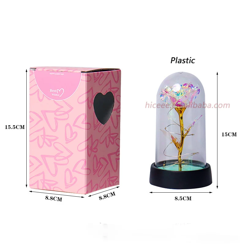 24k Gold Rose Flower Light String in Acrylic Dome for Valentine's Mother's Day Led Galaxy Rose in Plastic Dome