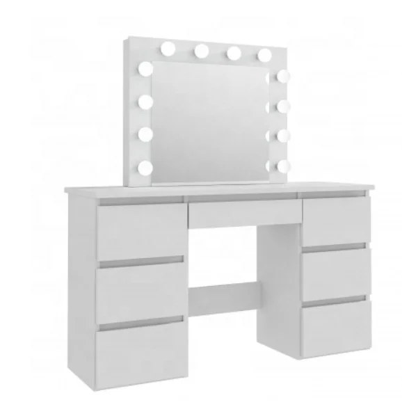 Modern Vanity Table with Mirror, Dressing Table Hollywood Light and 7  Drawers
