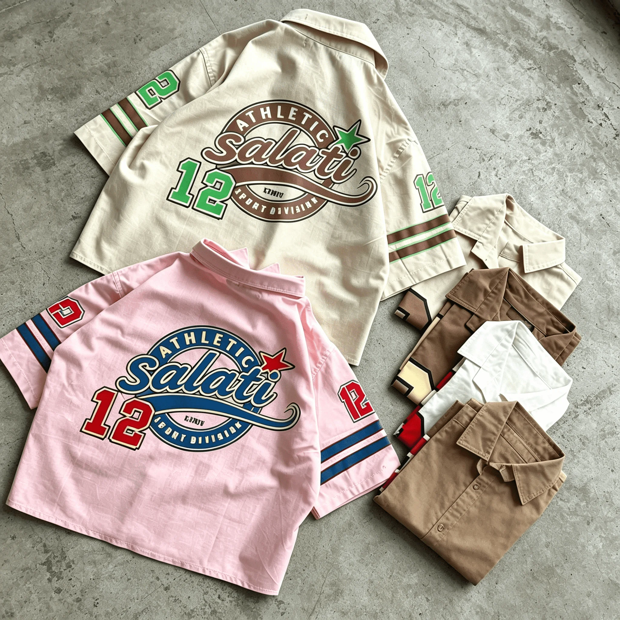 Men Vintage Varsity Baseball Short Sleeve Shirt Striped Cuff Number Print Oversized Boxy Streetwear Button Up Top gallery 2