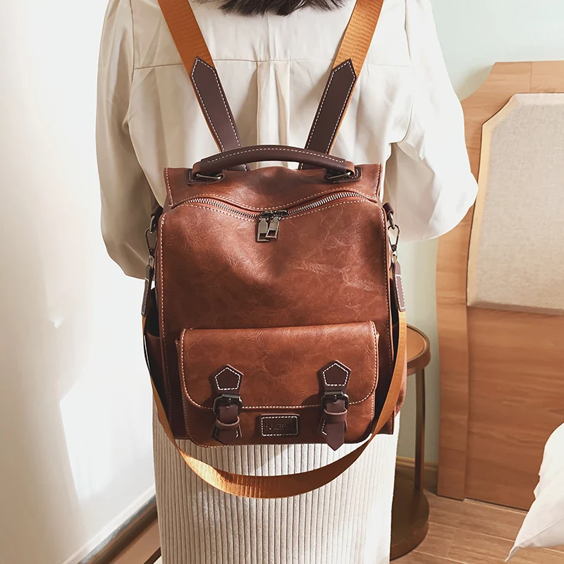 2025 Vintage Designer Women Leather Backpacks Large Capacity