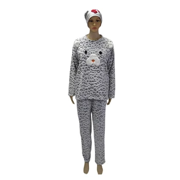 pajama sleepwear sets hot sell polyester luxury winter nightwear and cute bathrobe set with embroider on front