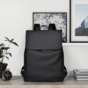 Black PU Leather Backpack for Work & Daily Use, Padded Laptop Compartment, Stylish Flap Design, Comfortable Adjustable Straps