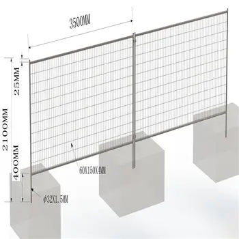 Temporary Wire Mesh Fence 2.1mx2.4m OD32mm 1.2mm 1.4mm 2.00mm Wall Thickness Mesh 60mmx150mm Diameter 3mm 4mm