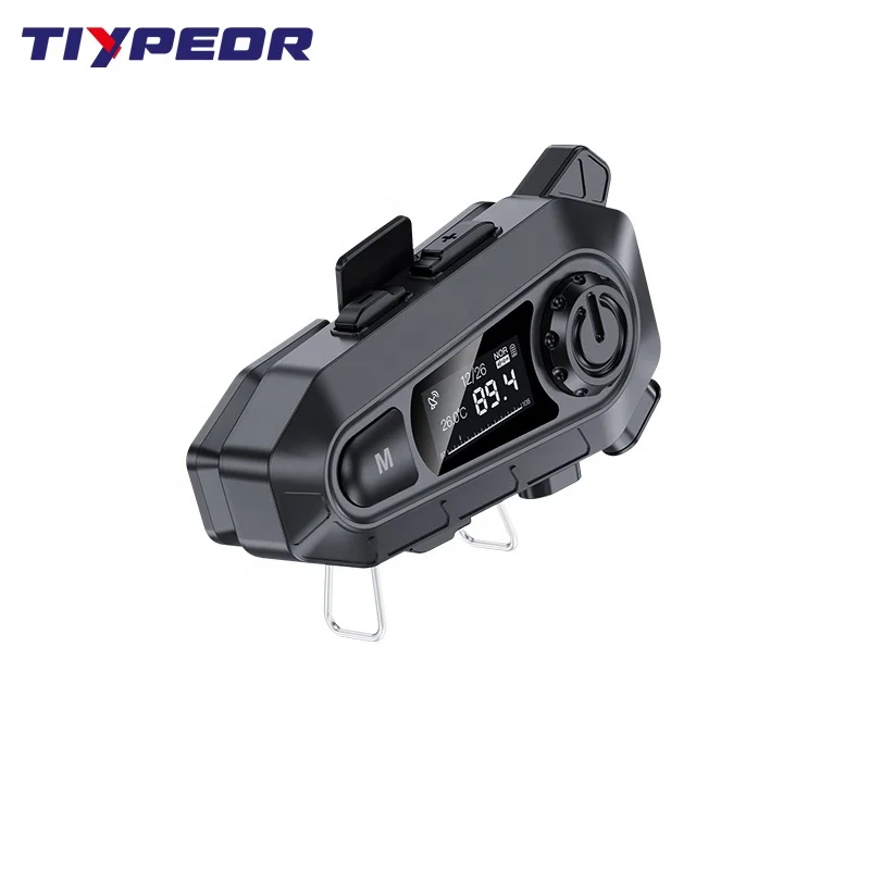 TIYPEOR Motorcycle Headphones Helmet Wireless Headset with LED Screen FM Radio Waterproof Noise Reduction Bluetooth Intercom
