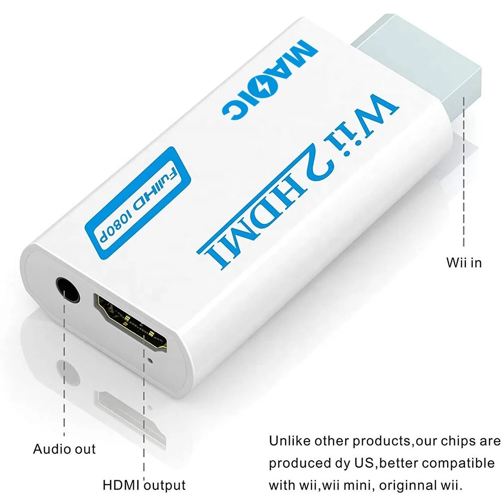 1080p Wii A HDMI Convertitore Mini 3.5mm Adattatore Wii2HDMI Audio HD Video - Foto 6