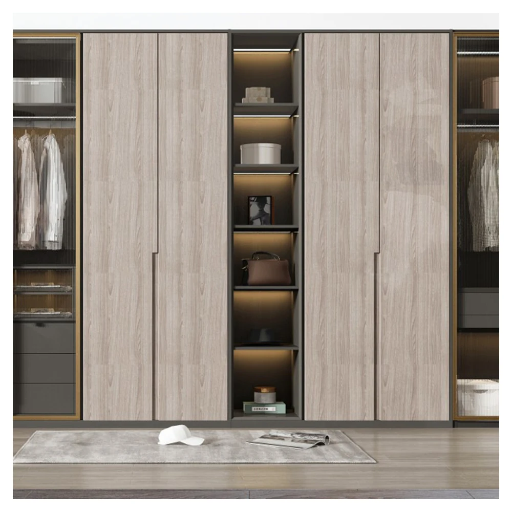 Modern Luxury Custom  Wall Design Clothes Organizers Storage Wooden With Two Door Portable  Bedroom  Wardrobes