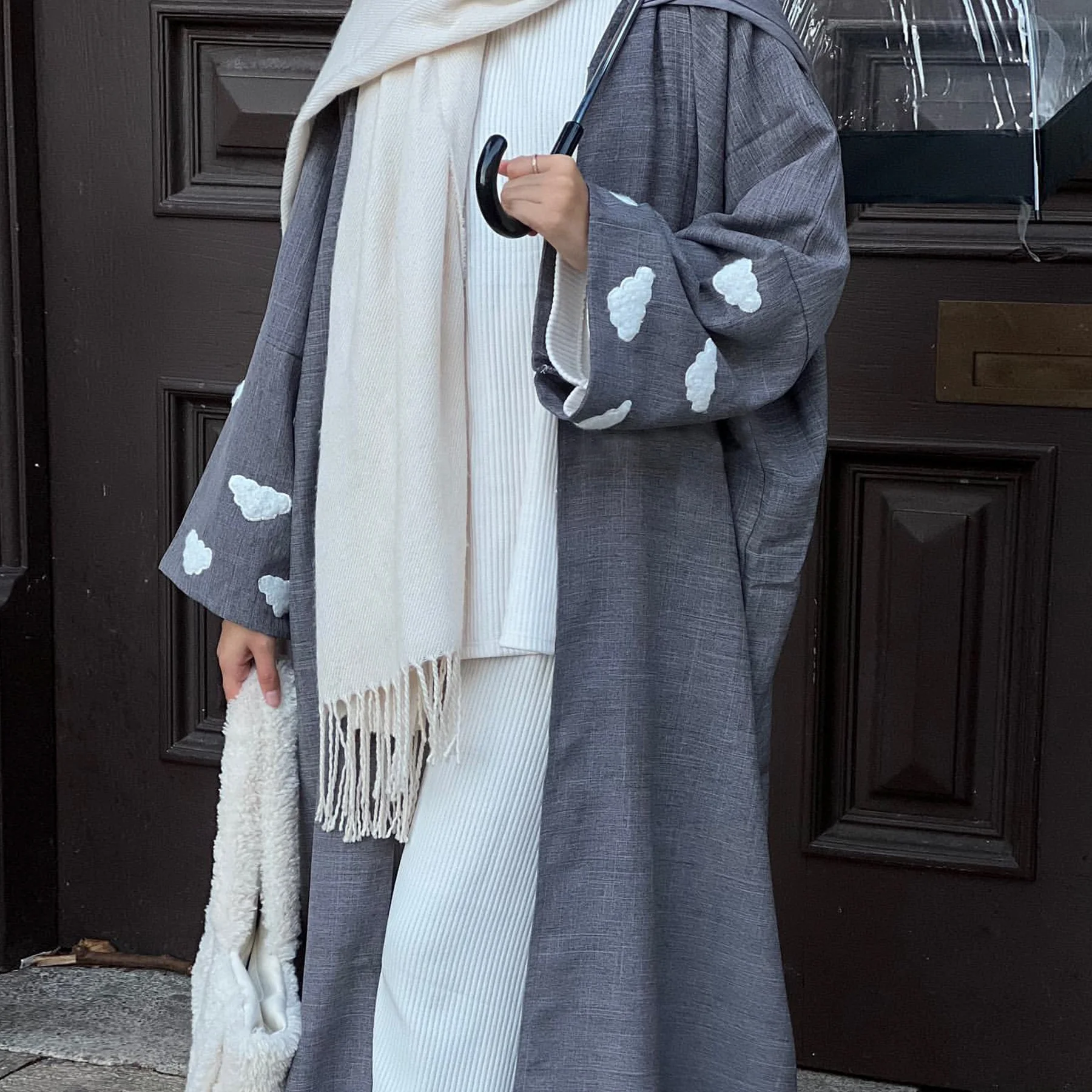 2024 New Arrival Linen Abaya Solid Color With Cloud Plain Abaya Turkey Muslim Women Dresses EID Ramadan Islamic Clothing Abaya