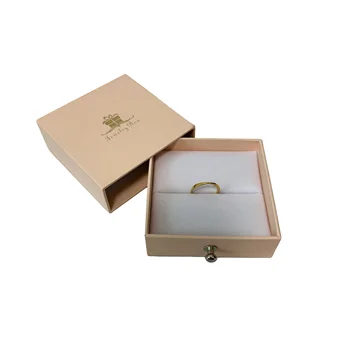 Custom Design Cardboard Paper Rings Earrings Storage Sliding Drawer Square Velvet Jewelry Box