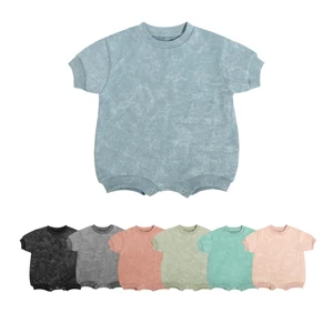 Custom Label Baby Sweatshirt Bubble Acid Washed Baby Romper Newborn Short Sleeve Jumpsuit