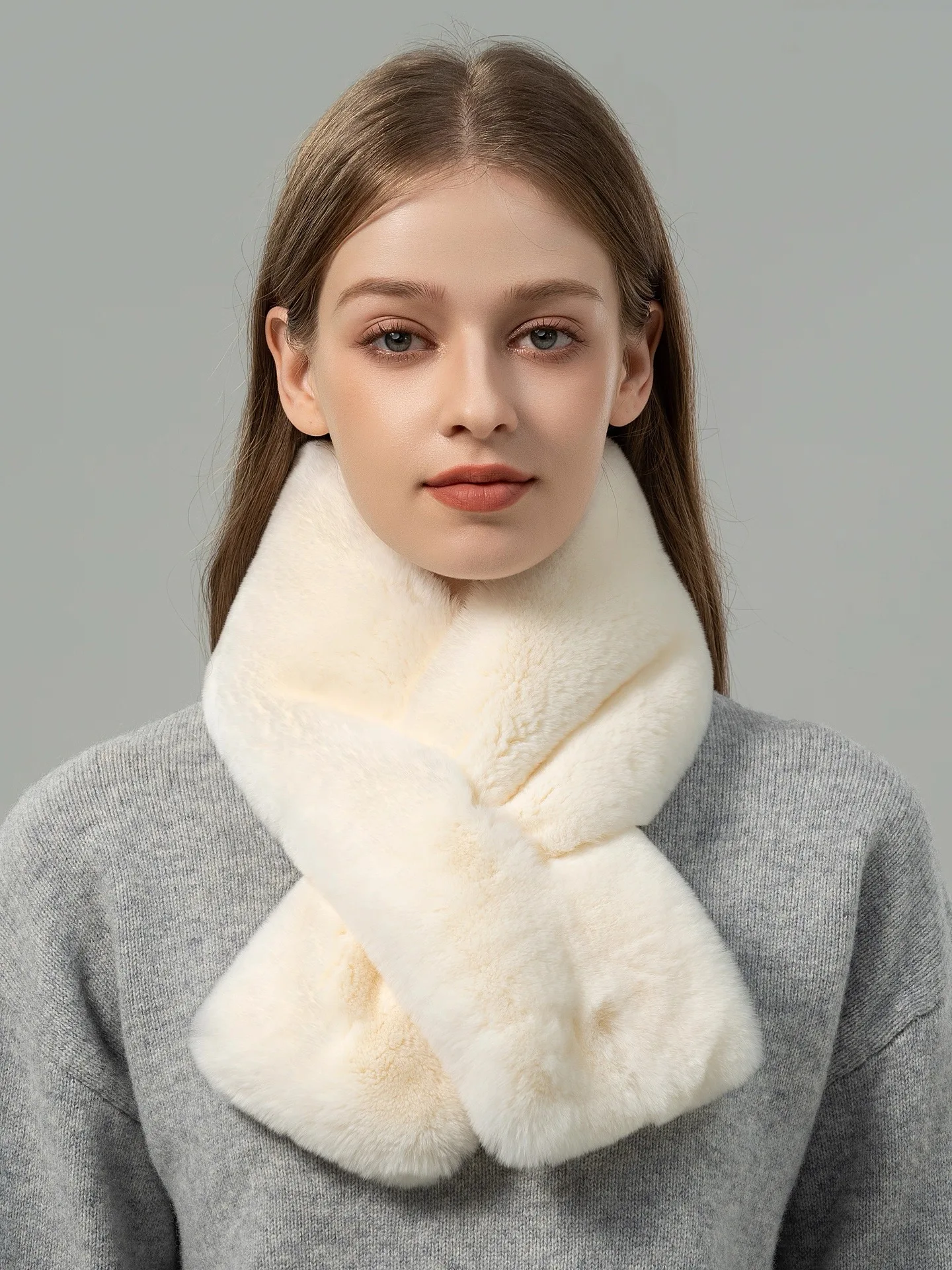 Elegant Luxury Women's Winter Scarf Double Sided Rex Rabbit Fur_voghion.com