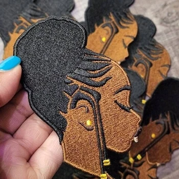 Low Moq Iron on Cartoon Black Girl Patches Embroidery Patches Custom