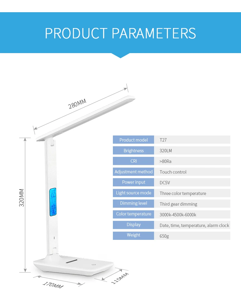 Tc25 Alarm Clock Time Display Battery Rechargeable Usb Reading Desk
