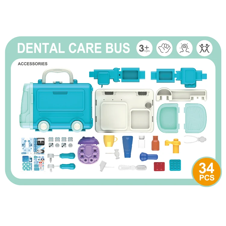 3 в 1 медицинский автобус чемодан 34 шт. стоматологический набор игрушек для детей ясельного возраста Детский Набор доктора ролевые игры стоматолог ролевых игр