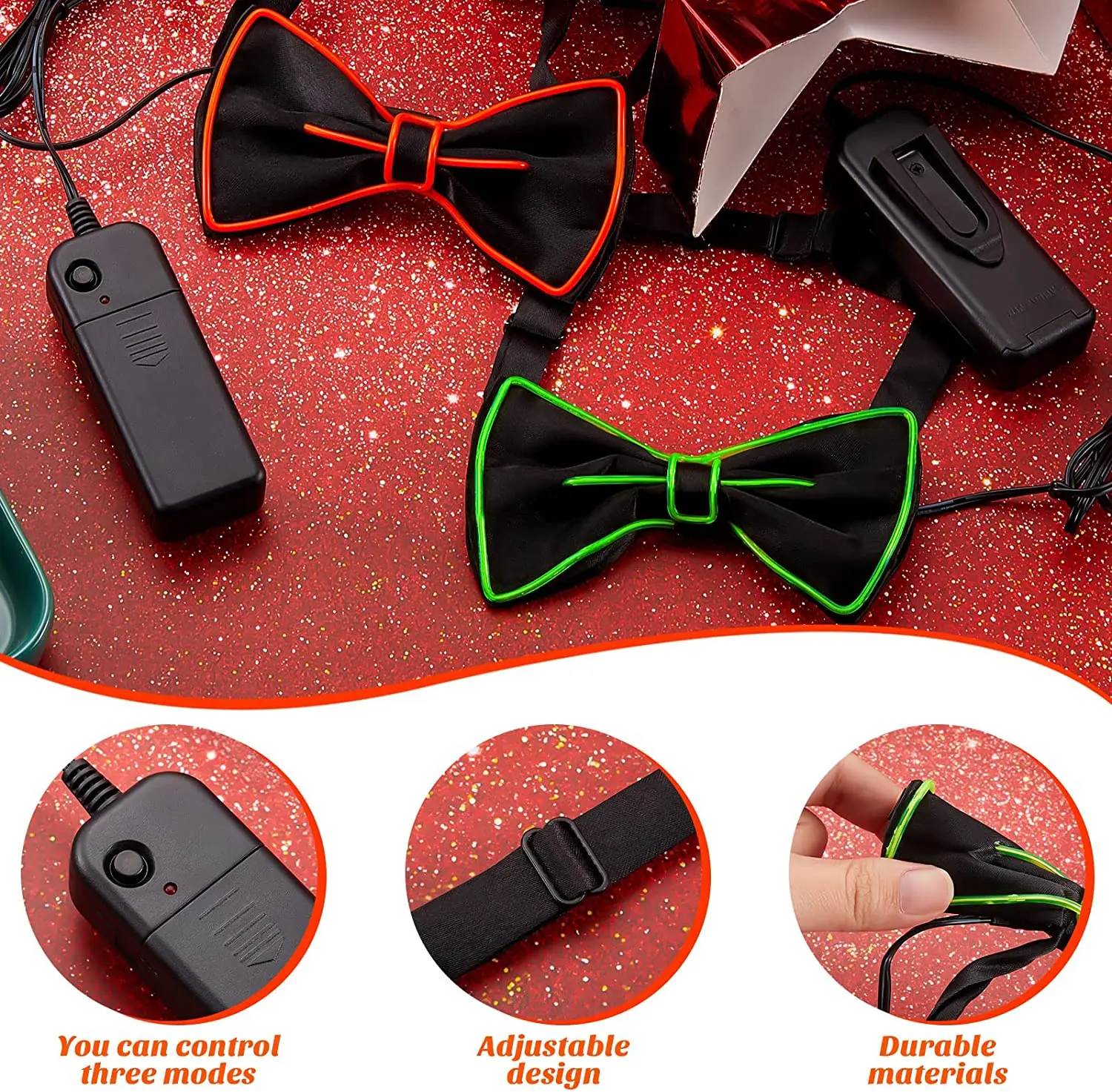 Halloween Christmas Light Up Bow Tie main image 1