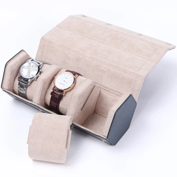 Wholesale Custom Hexagon 3 slot Watch Roll Leather Case Holder Men Watches Travel Roll Leather Watch Box