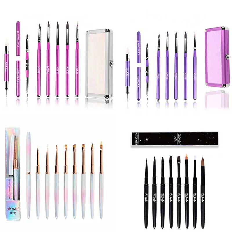 Bqan Customized Gold Metal Handle Paint Gel Nail Art Brush Set Liner
