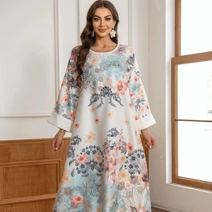 SW003 Ladies Modest Summer Abaya Dress Elegant Diamond Printed Polyester Robe for Middle East Arab Fashionable Muslim Style