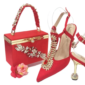 Red box diamond-studded dinner bag Fashion Party pointy high heels set sells all the same