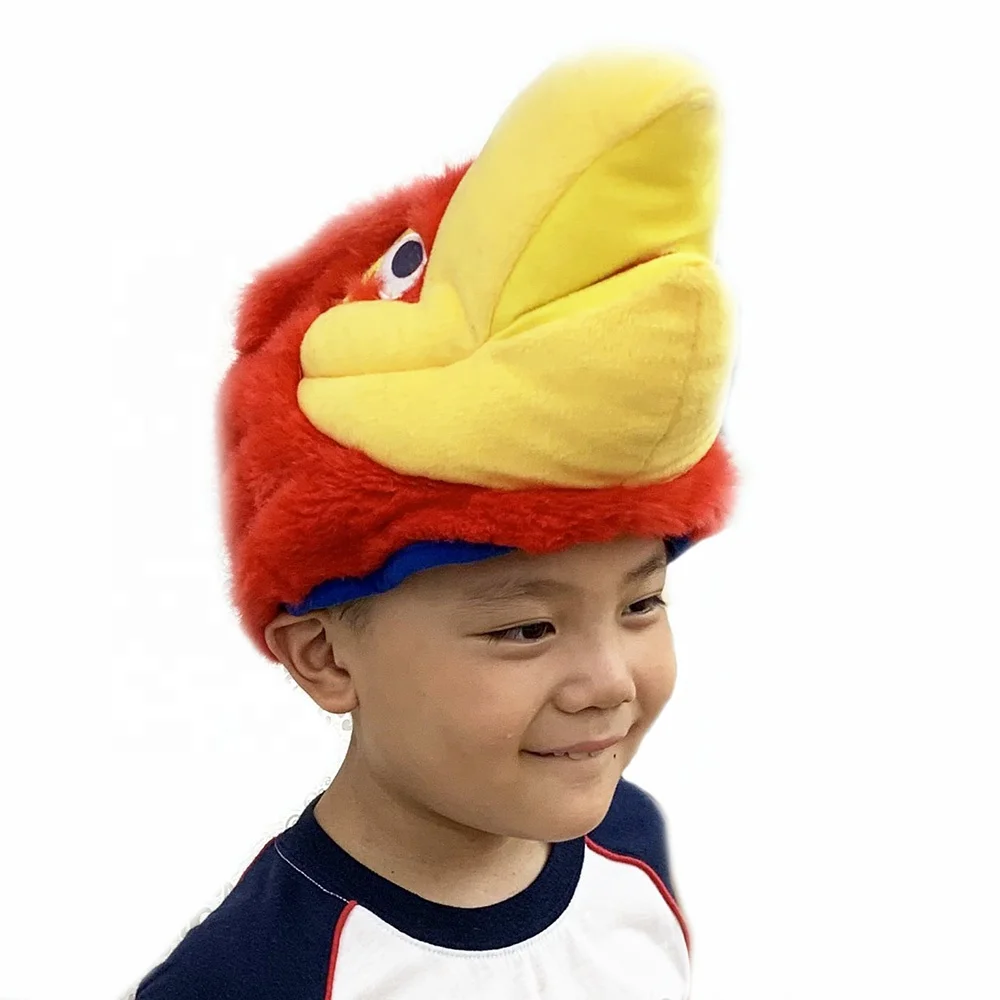 Customized Plush Animal Fuzzy Hat for Kids Stuffed Lovely Plush Hat Bird Shape Soft Doll Funny Red Hat