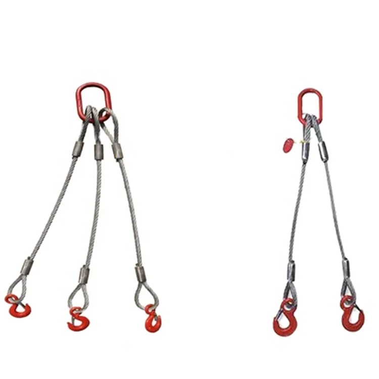 Lifting Sling Two Leg Bridle Steel Wire Rope Cable Sling with Hook High-Strength Industrial Use