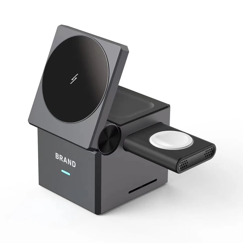 Multifunctional Wireless Charging Station 3 in 1 Wireless Charger Cube With Detachable Watch Charger