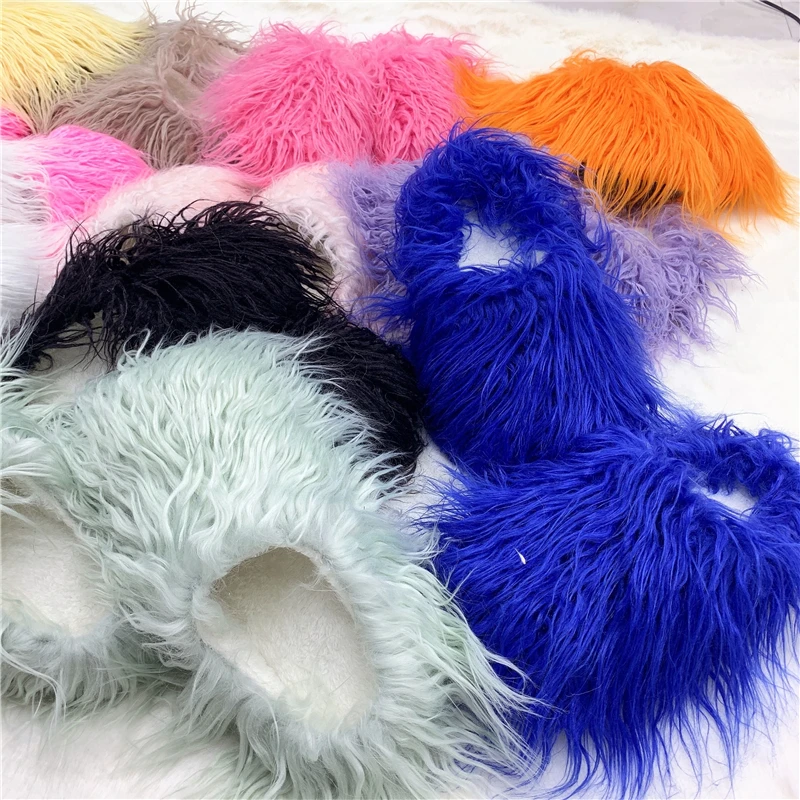 New Flat Plush Mongolia Fur Slides Indoor Bedroom House Women Plush Fluffy Shoes Luxury and comfort Fluffy slippers