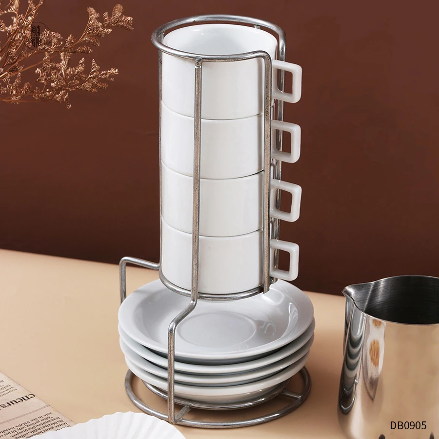 Sweejar Hoe Porcelain Espresso Cup & Saucer Set, Stackable Deitasse - View #5